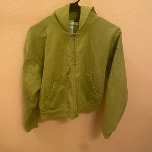 Los Angeles apparel cropped zip hoodie green medium
